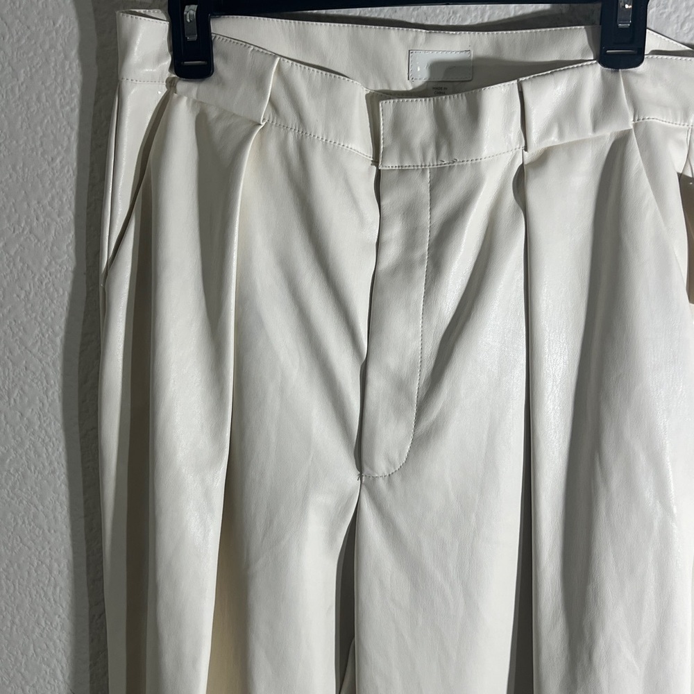 MOTHER Faux Leather Weekend Heel Size Wide Leg High-Waist Cream Trousers Sz 33 - Picture 7 of 12